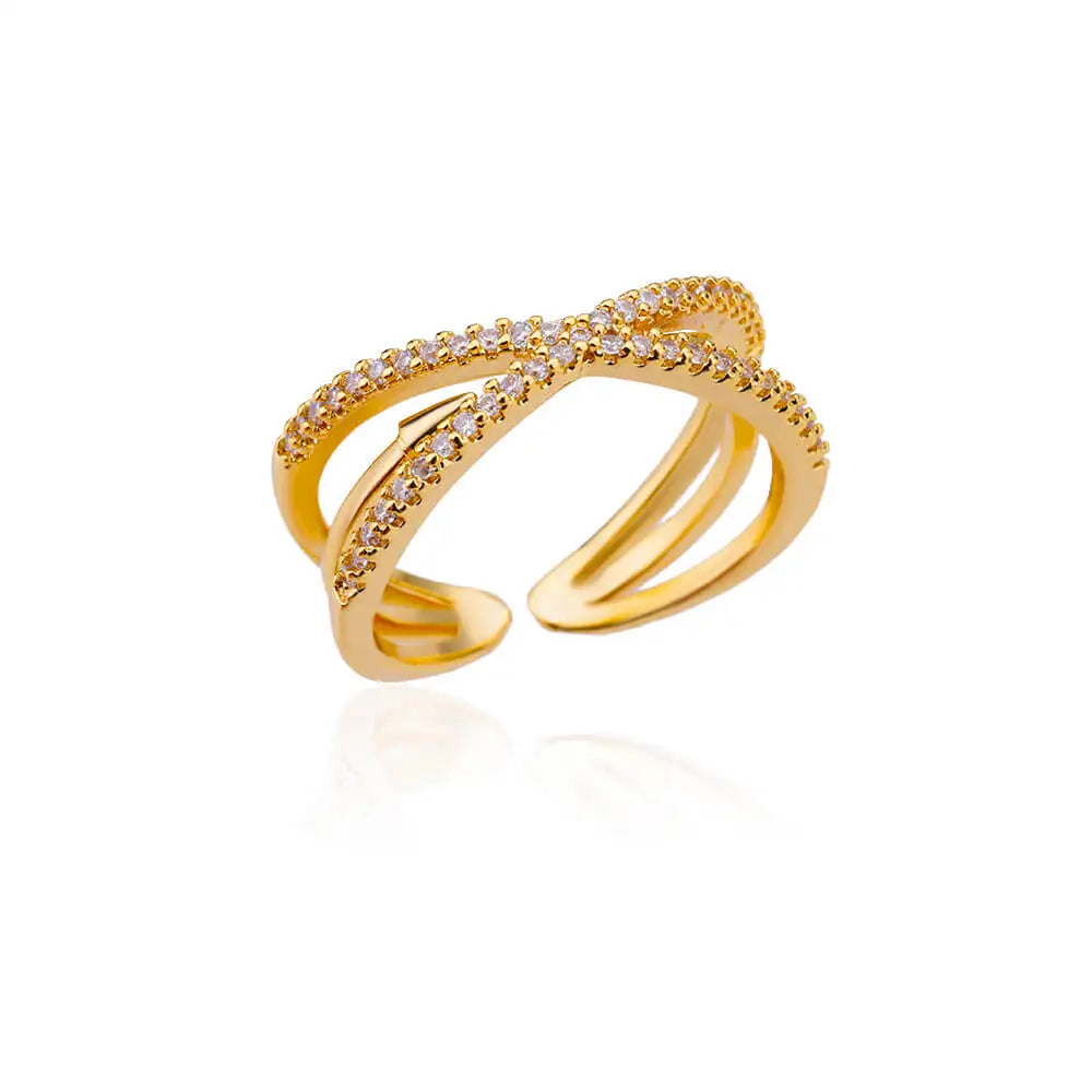Zircon Double Layer Open Rings For Women Gold Color Adjustable Stainless Steel Ring Wedding Aesthetic Jewelry Gift Bijoux Femme