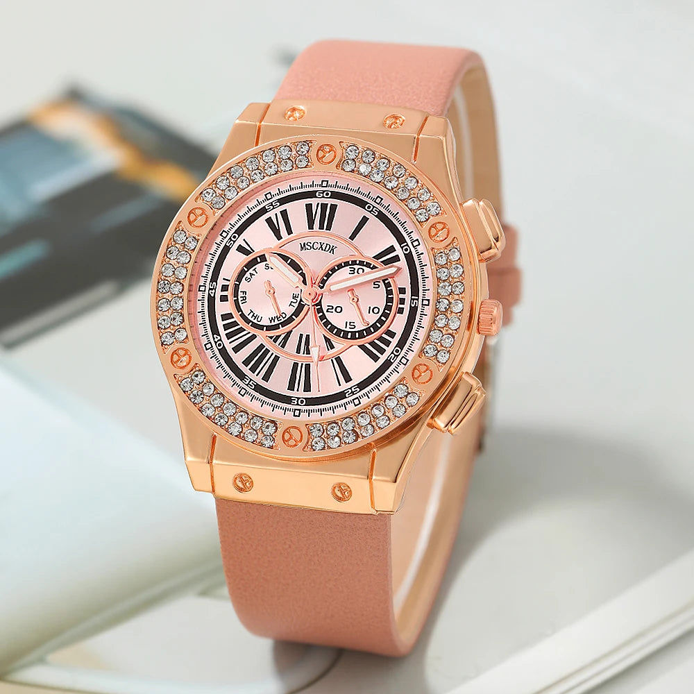 3PCS Ensemble Femmes Casual Montres En Cuir Quartz Montres-Bracelets Et Dames Coeur Bow Portefeuille Lunettes Lunettes De Soleil Horloge Montre Femme