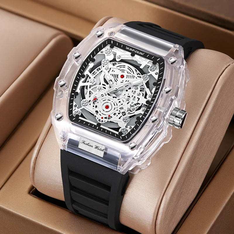 UTHAI BK134 Montre à quartz transparente personnalisée en baril creux décontracté mode sports calendrier étanche