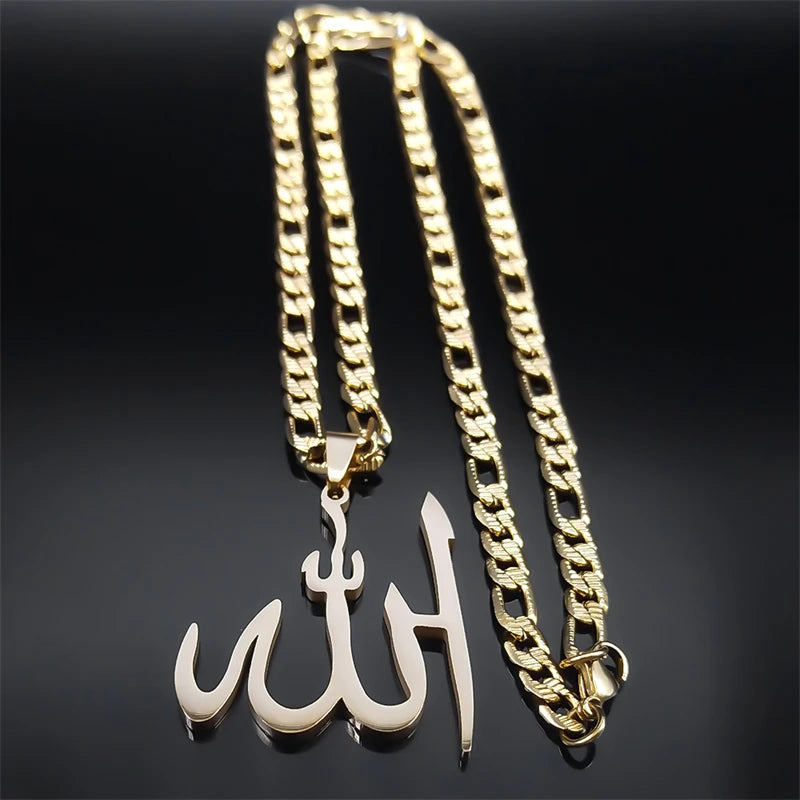 Collier pendentif arabe Allah Dieu pour hommes Femmes Acier inoxydable Plaqué or Musulman Amulette islamique Colliers Bijoux N3238S05
