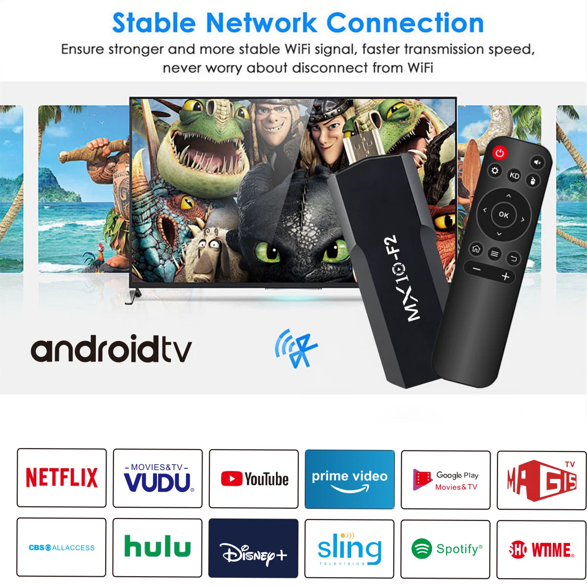 Clés TV 1gb 8gb 1 unité android 2025 stb mx10 F2 tv box android 4k eu android tv