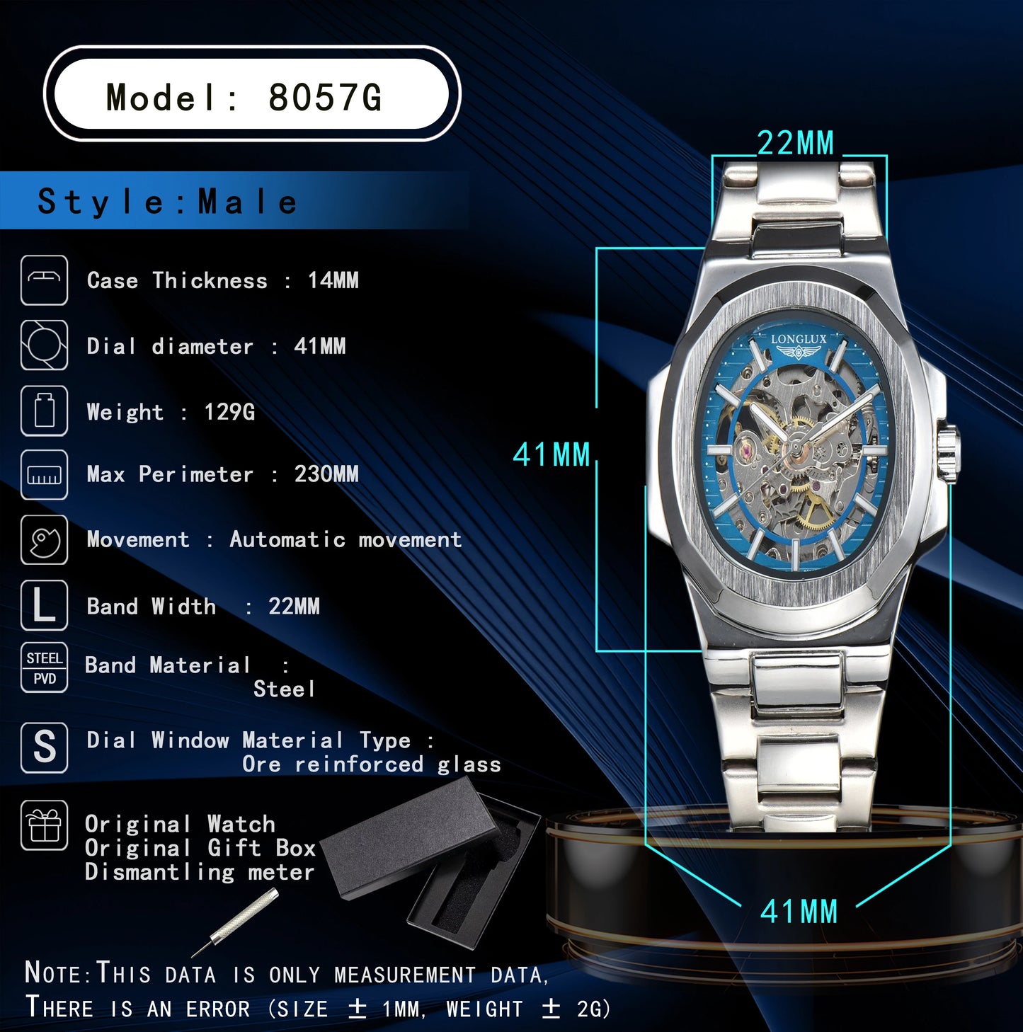 LONGLUX montre automatique pour homme luxe en gros montres-bracelets mécaniques squelette en acier inoxydable montre étanche