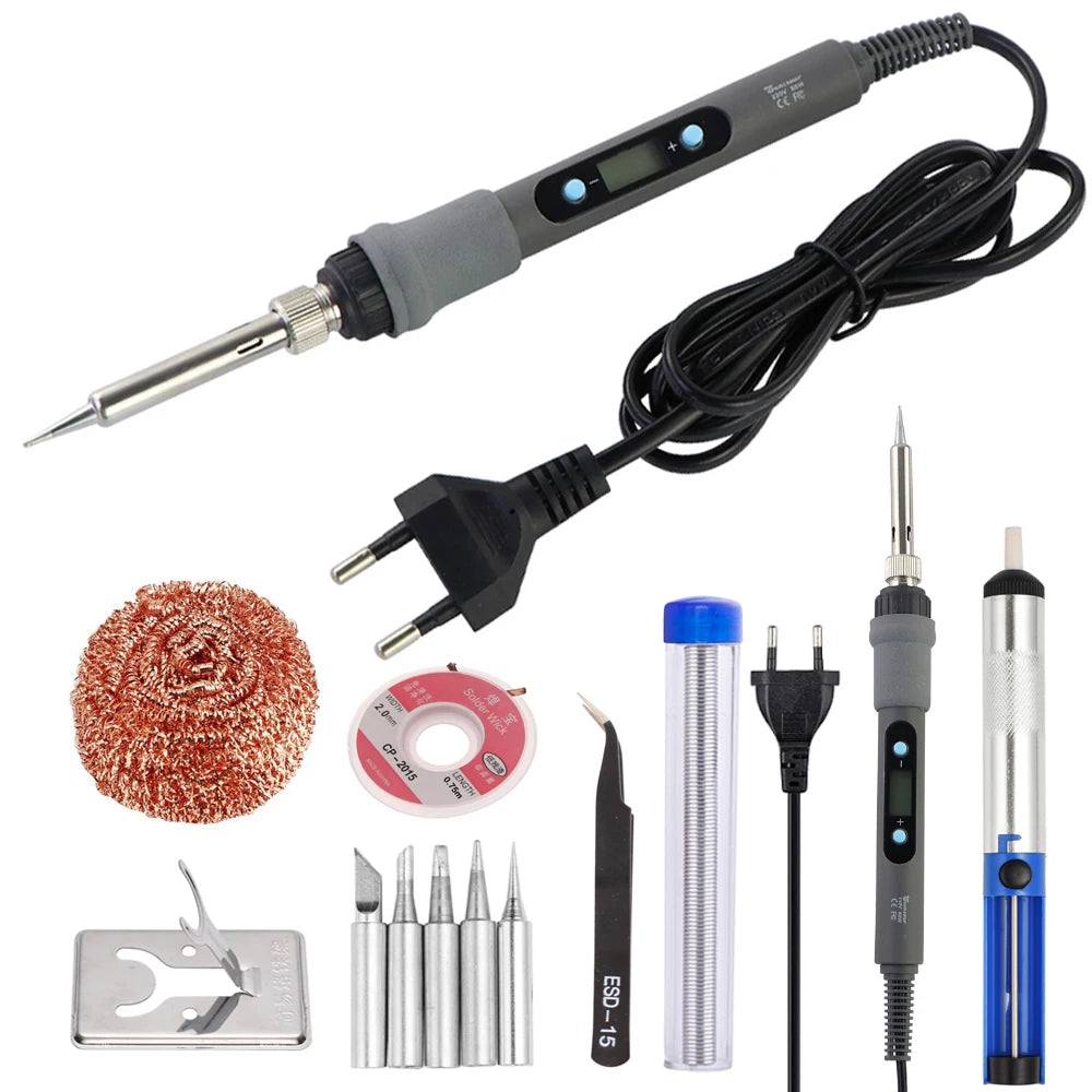 Fer à souder électrique 60W/80W Température réglable Affichage numérique Outils de réparation de soudage électronique avec pointes de fer à souder