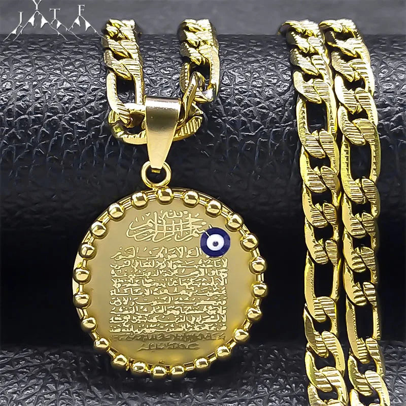 Islamique Musulman Arabe Coran Turc Evil Eyes Collier pour Hommes Acier Inoxydable Couleur Or Allah Colliers Ronds Bijoux N3227S05