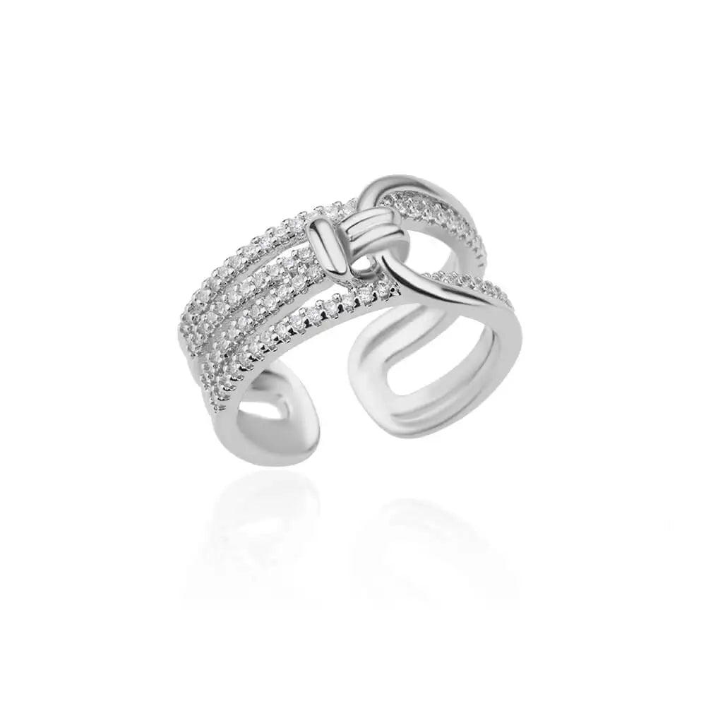 Zircon Double Layer Open Rings For Women Gold Color Adjustable Stainless Steel Ring Wedding Aesthetic Jewelry Gift Bijoux Femme