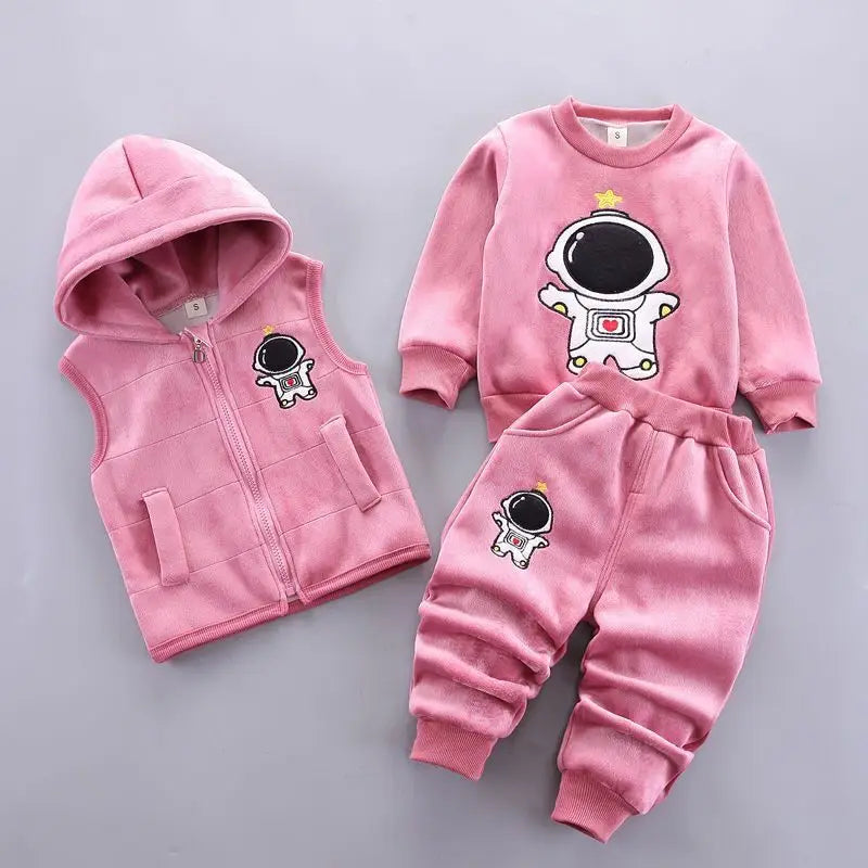 Automne Hiver Bébé Garçons Fille Vêtements Ensembles Épais Polaire Dessin Animé Ours Veste Gilet Pantalon 3Pcs Coton Sport Costume Tenues Chaudes