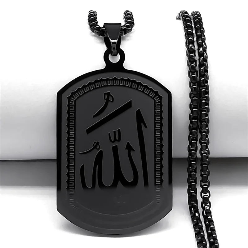 Islamique Arabe Allah Bénédiction Dieu Pendentif Colliers pour Hommes/Femmes Acier Inoxydable Couleur Noire Arabe Islam Chaîne Collier Bijoux