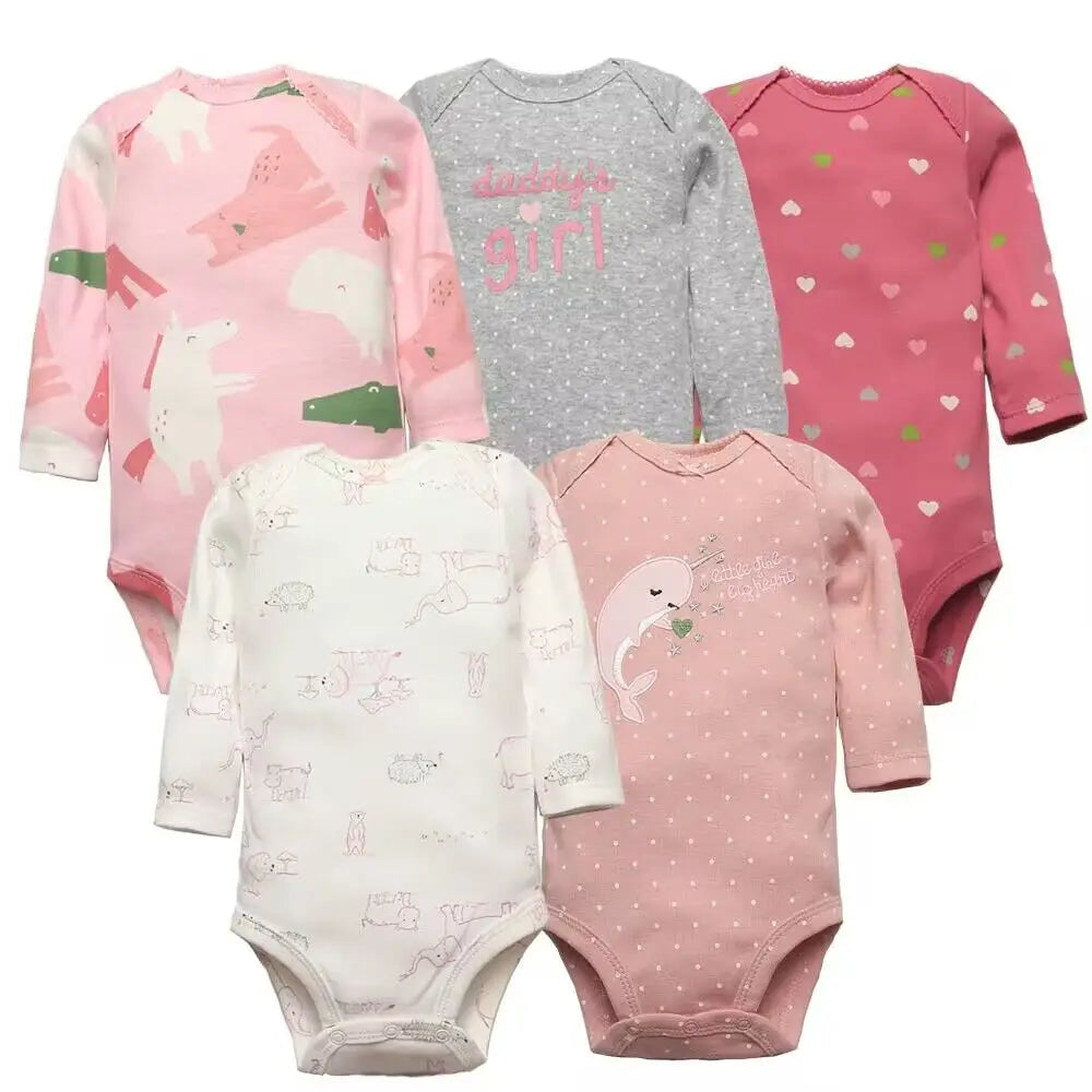 Bodys pour bébé garçon 5 pièces Ensemble de vêtements pour nouveau-nés Vêtements pour tout-petits Vêtements pour bébés pour filles 100 % coton Doux pour bébé Nouveau dessin animé Bebe Combinaisons