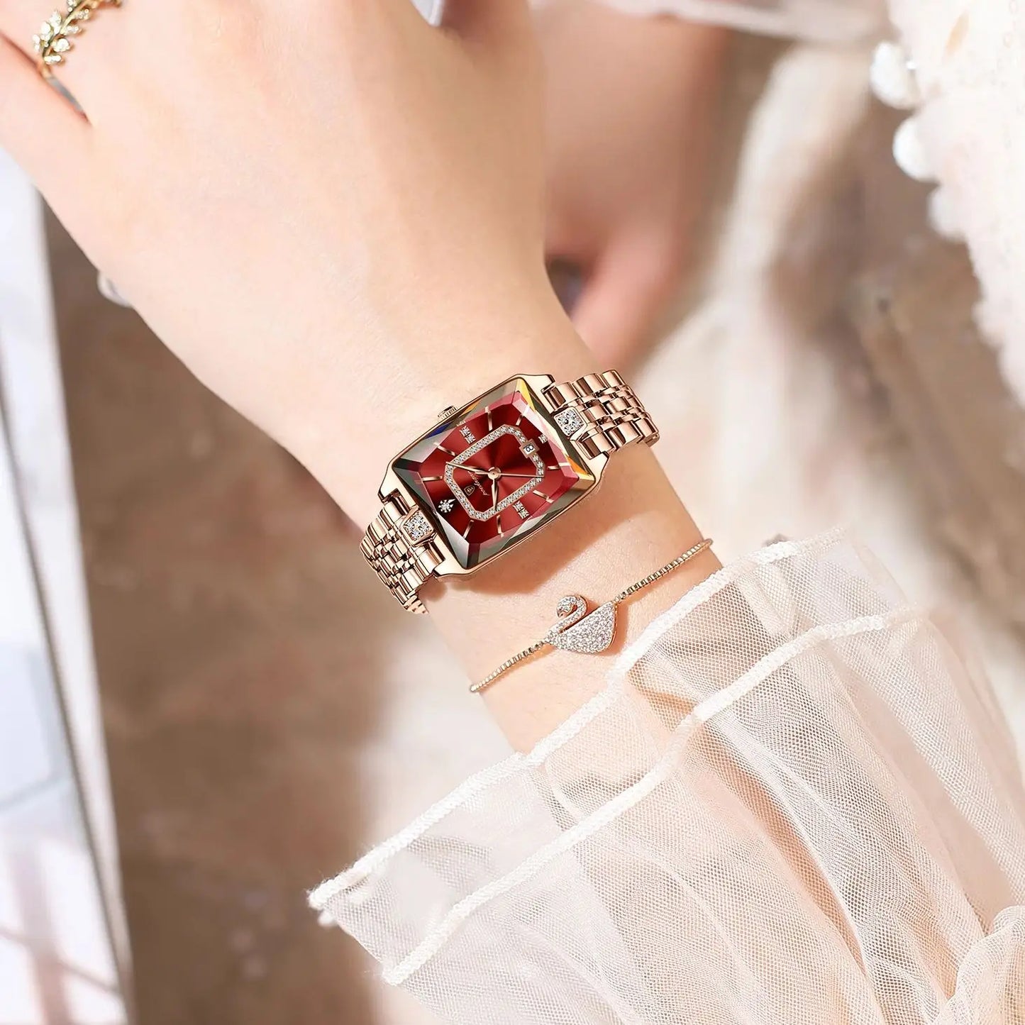 POEDAGAR Top Elegant Femmes Montre-Bracelet Imperméable Date Dames Montre En Acier Inoxydable Rectangle Quartz Montres Pour Femmes