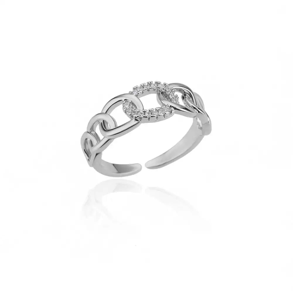 Zircon Double Layer Open Rings For Women Gold Color Adjustable Stainless Steel Ring Wedding Aesthetic Jewelry Gift Bijoux Femme