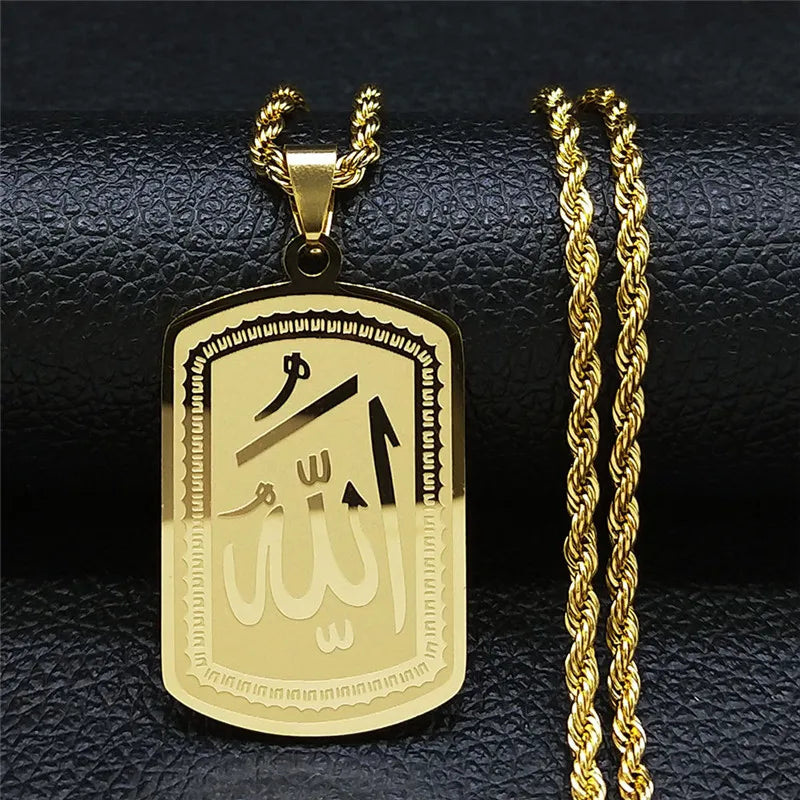 Journal islamique musulman Allah Chaîne de collier en acier inoxydable pour hommes Femmes Arabe Or Couleur Islam Bijoux collier homme N1208