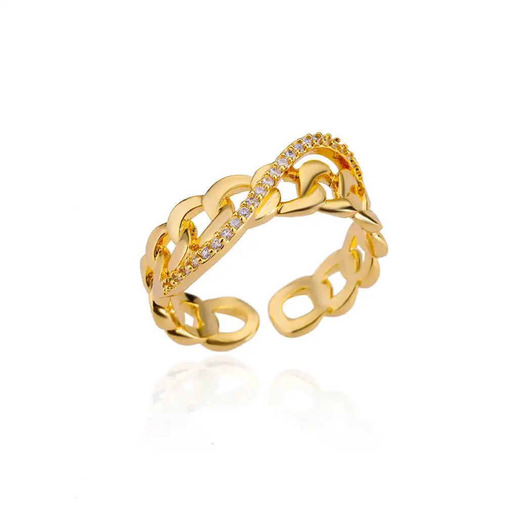 Zircon Double Layer Open Rings For Women Gold Color Adjustable Stainless Steel Ring Wedding Aesthetic Jewelry Gift Bijoux Femme