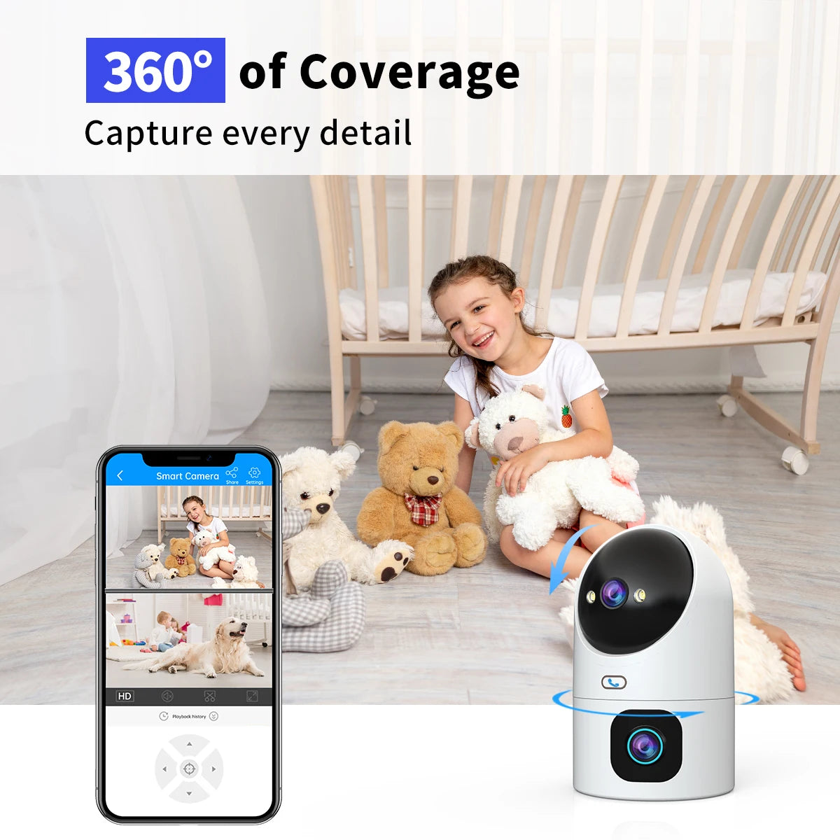 Caméra IP 5G WiFi Double Objectif Maison Intelligente Caméra De Surveillance Intérieure Suivi Automatique Sécurité Bébé Moniteur