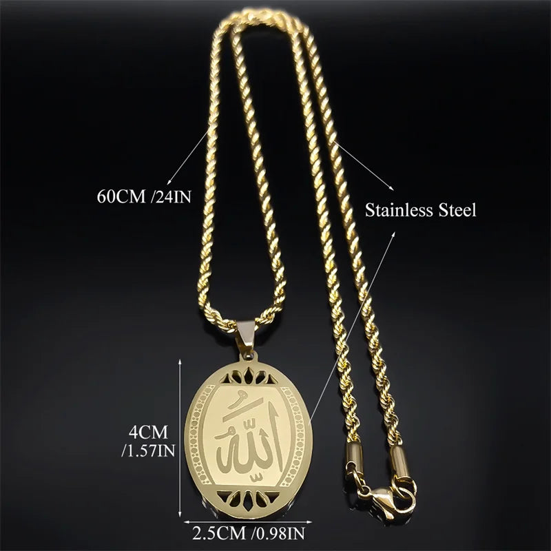 Journal islamique musulman Allah Chaîne de collier en acier inoxydable pour hommes Femmes Arabe Or Couleur Islam Bijoux collier homme N1208