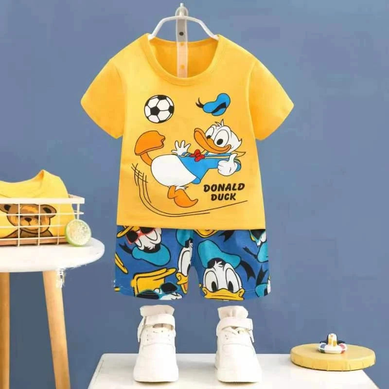 Dessin animé d’été T-shirt Shorts Enfants Ensemble Coton Tees Pantalons Loisirs Garçons et Filles Bébés Vêtements Casual 2pcs