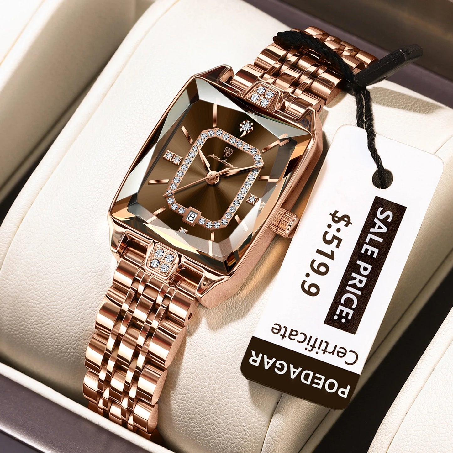 POEDAGAR Top Elegant Femmes Montre-Bracelet Imperméable Date Dames Montre En Acier Inoxydable Rectangle Quartz Montres Pour Femmes
