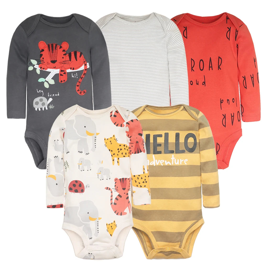 Bodys pour bébé garçon 5 pièces Ensemble de vêtements pour nouveau-nés Vêtements pour tout-petits Vêtements pour bébés pour filles 100 % coton Doux pour bébé Nouveau dessin animé Bebe Combinaisons