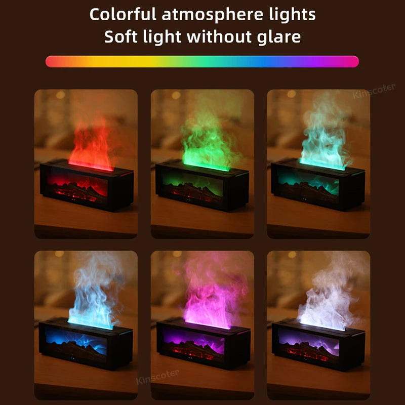 Diffuseur de cheminée simulé Arôme Humidificateur d’air à l’huile essentielle avec minuterie à distance et veilleuse colorée pour la maison Cadeau créatif