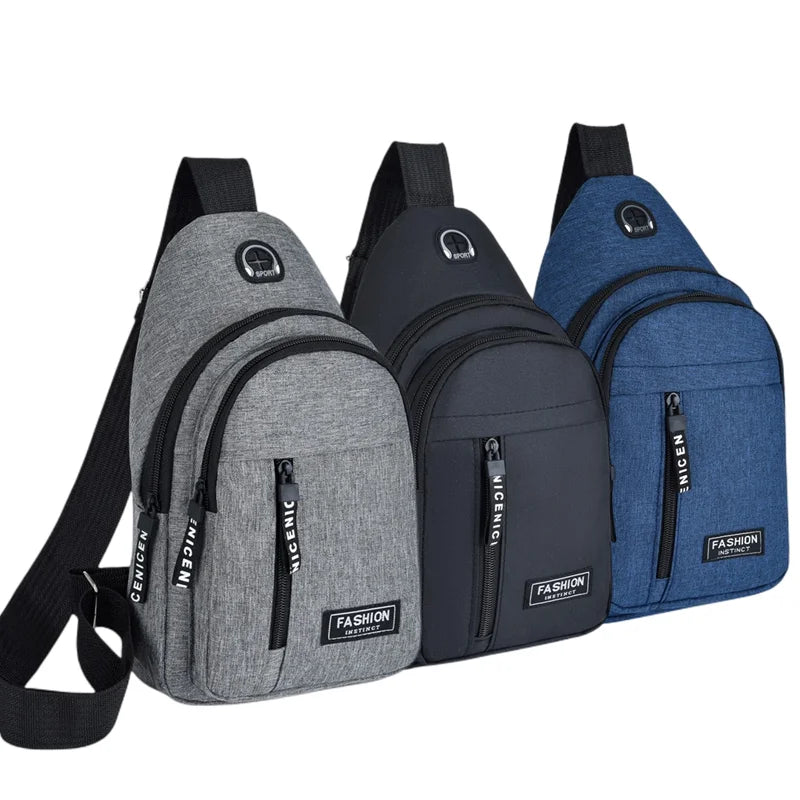 Sac pour homme Couleur unie Sac de poitrine pour hommes Extérieur Décontracté à la mode Petit sac à main en toile Zipper Messenger Sacs de mode