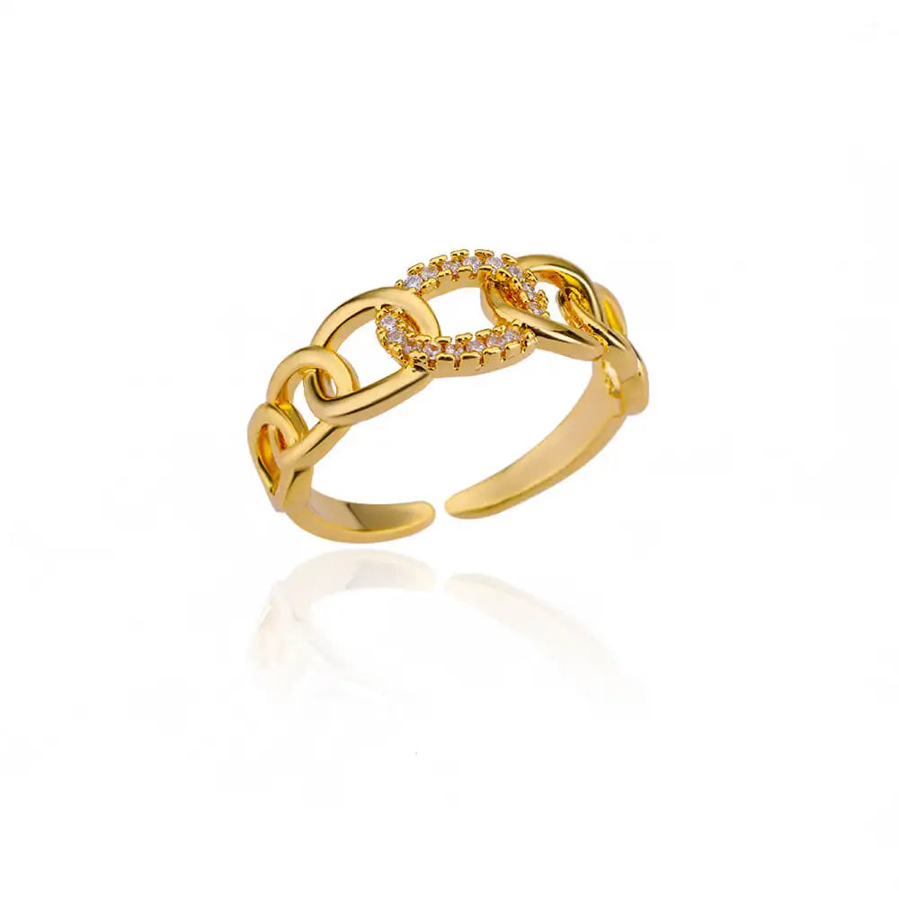 Zircon Double Layer Open Rings For Women Gold Color Adjustable Stainless Steel Ring Wedding Aesthetic Jewelry Gift Bijoux Femme