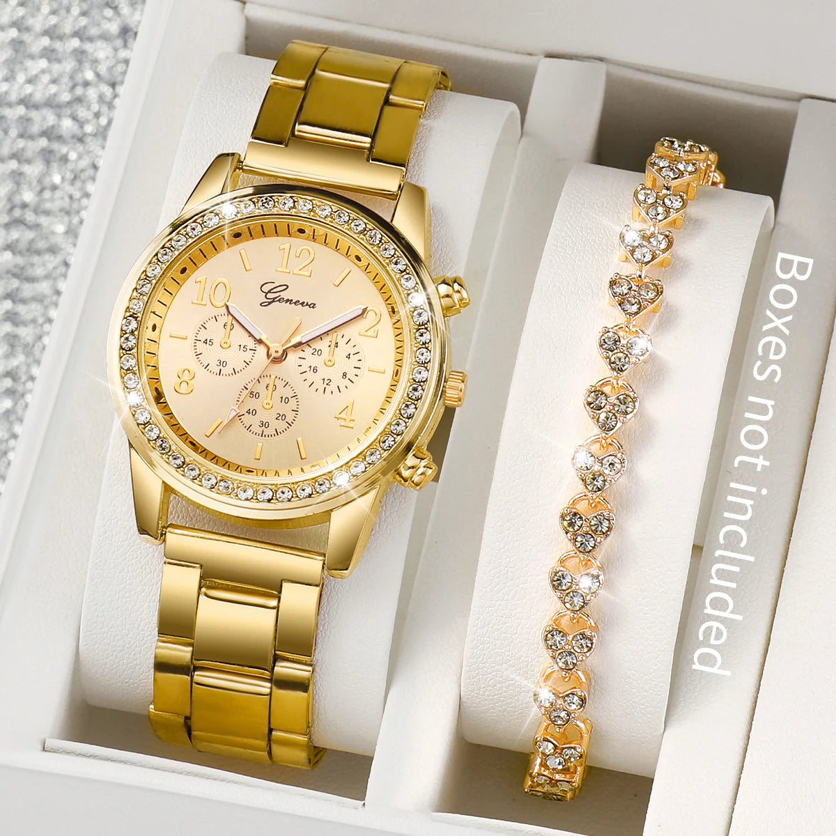 Montre à quartz de couleur or en acier inoxydable pour femmes et bracelet en diamant