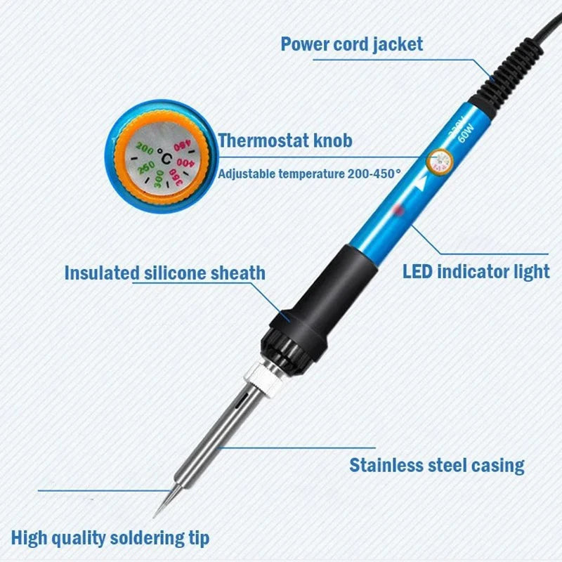 Fer à souder électrique à température réglable 220V/110V 60W Ensemble de fer à souder électrique Outil de réparation de soudure
