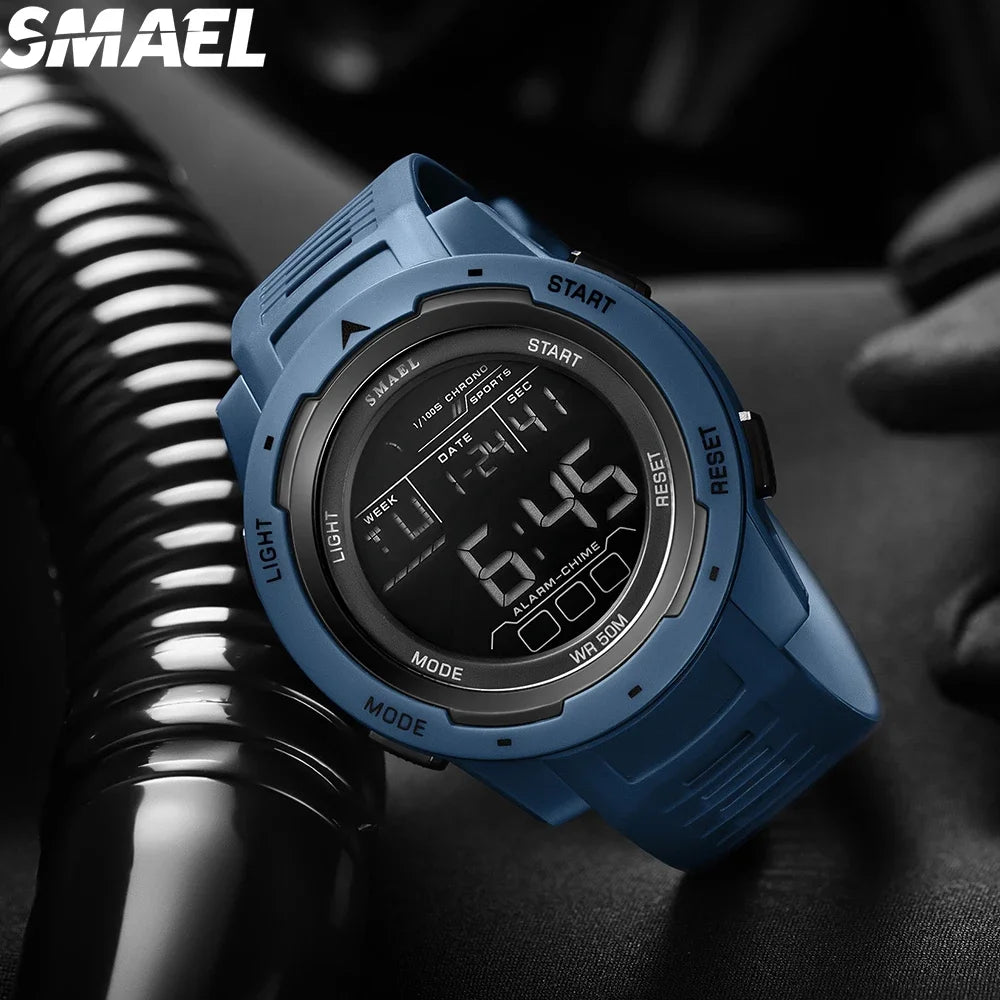 SMAEL 8105 Montre pour hommes Montres numériques Sports LED Montres-bracelets pour hommes 50m Montre étanche Chronomètre à lumière numérique