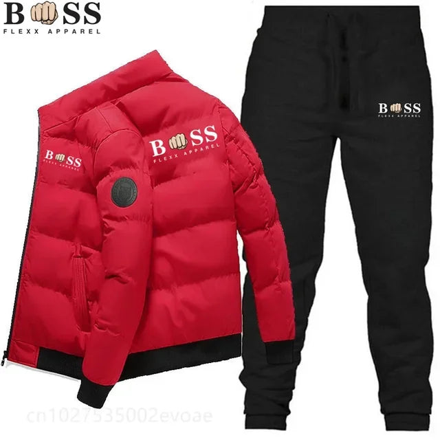 2024 Mode Hiver Coréen BSS FLEXX APPAREL Mode Homme Chaud Nouveau Coupe-vent Haute Qualité Polyester Fermeture Éclair Veste et Pantalon 2-p