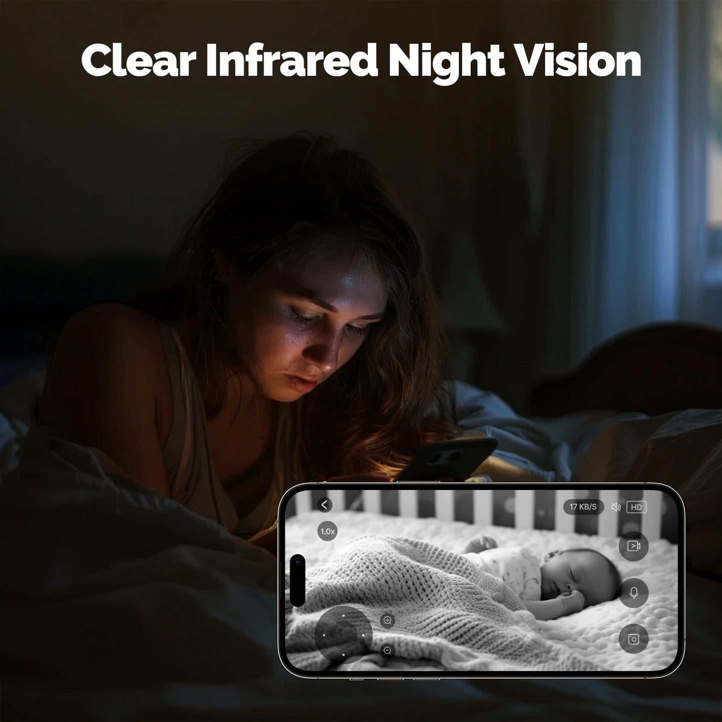 Caméra de sécurité intelligente panoramique/inclination intérieure HD Vision nocturne infrarouge Moniteur de détection de son de mouvement