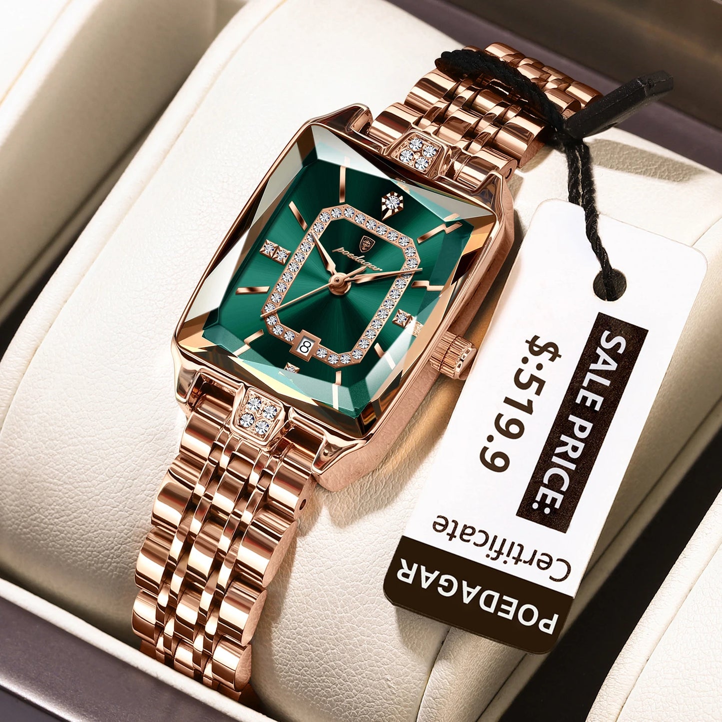 POEDAGAR Top Elegant Femmes Montre-Bracelet Imperméable Date Dames Montre En Acier Inoxydable Rectangle Quartz Montres Pour Femmes