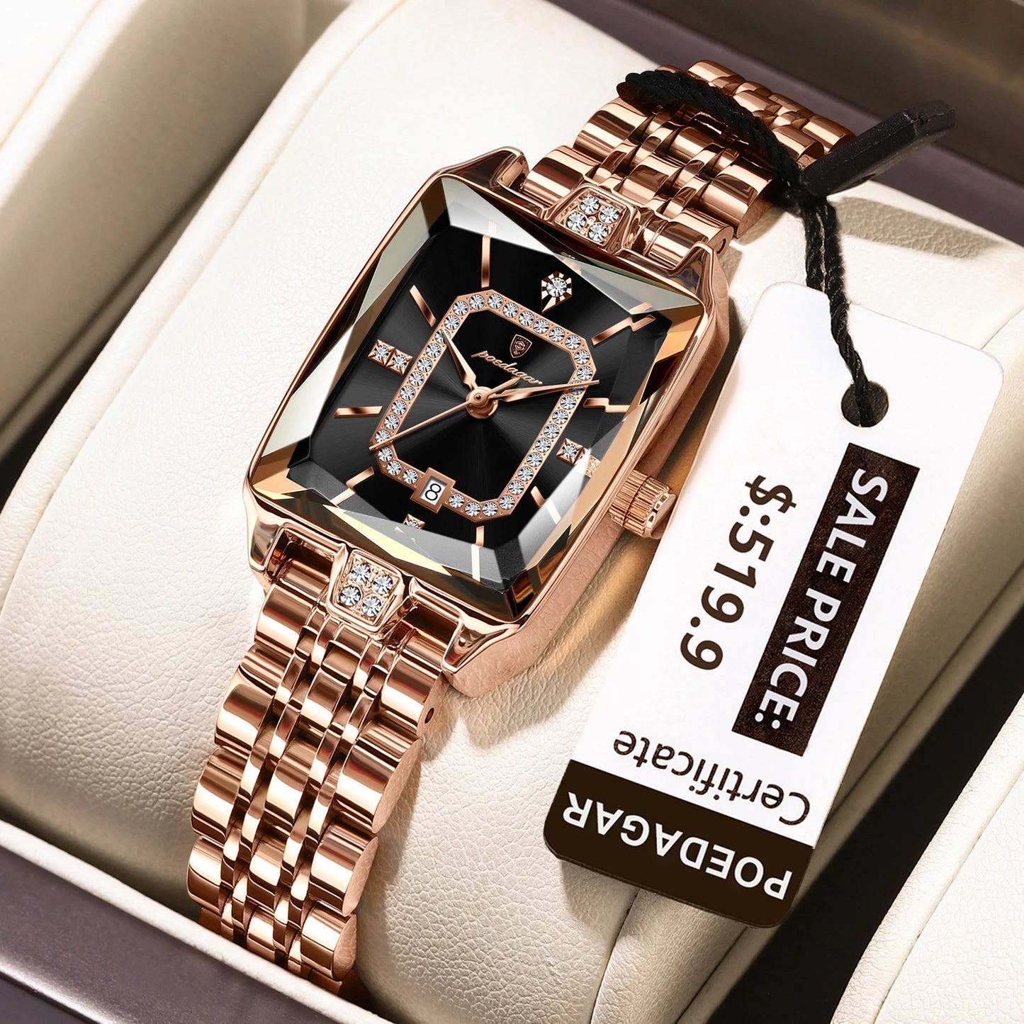 POEDAGAR Top Elegant Femmes Montre-Bracelet Imperméable Date Dames Montre En Acier Inoxydable Rectangle Quartz Montres Pour Femmes
