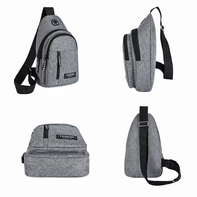 Sac pour homme Couleur unie Sac de poitrine pour hommes Extérieur Décontracté à la mode Petit sac à main en toile Zipper Messenger Sacs de mode