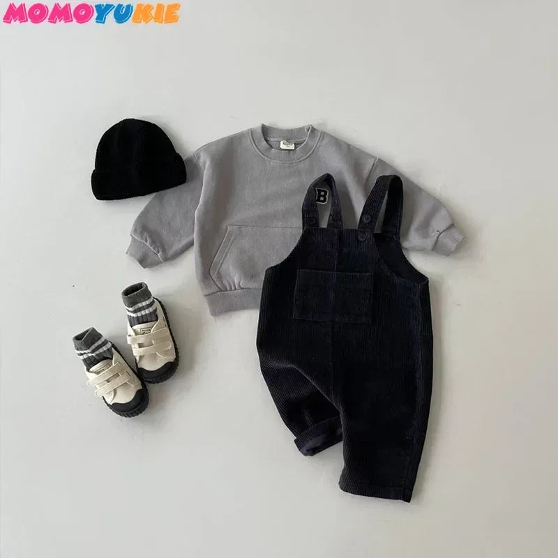 2025 Vêtements pour nouveau-né Combinaison en velours côtelé pour garçon Combinaisons d’automne et d’hiver Barboteuse pour fille Pantalon à bavoir décontracté Salopette Vêtements pour bébés