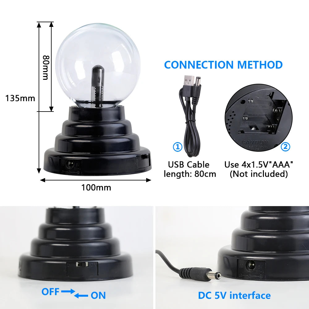 3 pouces nouveauté verre magique plasma boule lampe 220V tactile atmosphère sensible veilleuse enfants anniversaire Noël cadeau éclairage