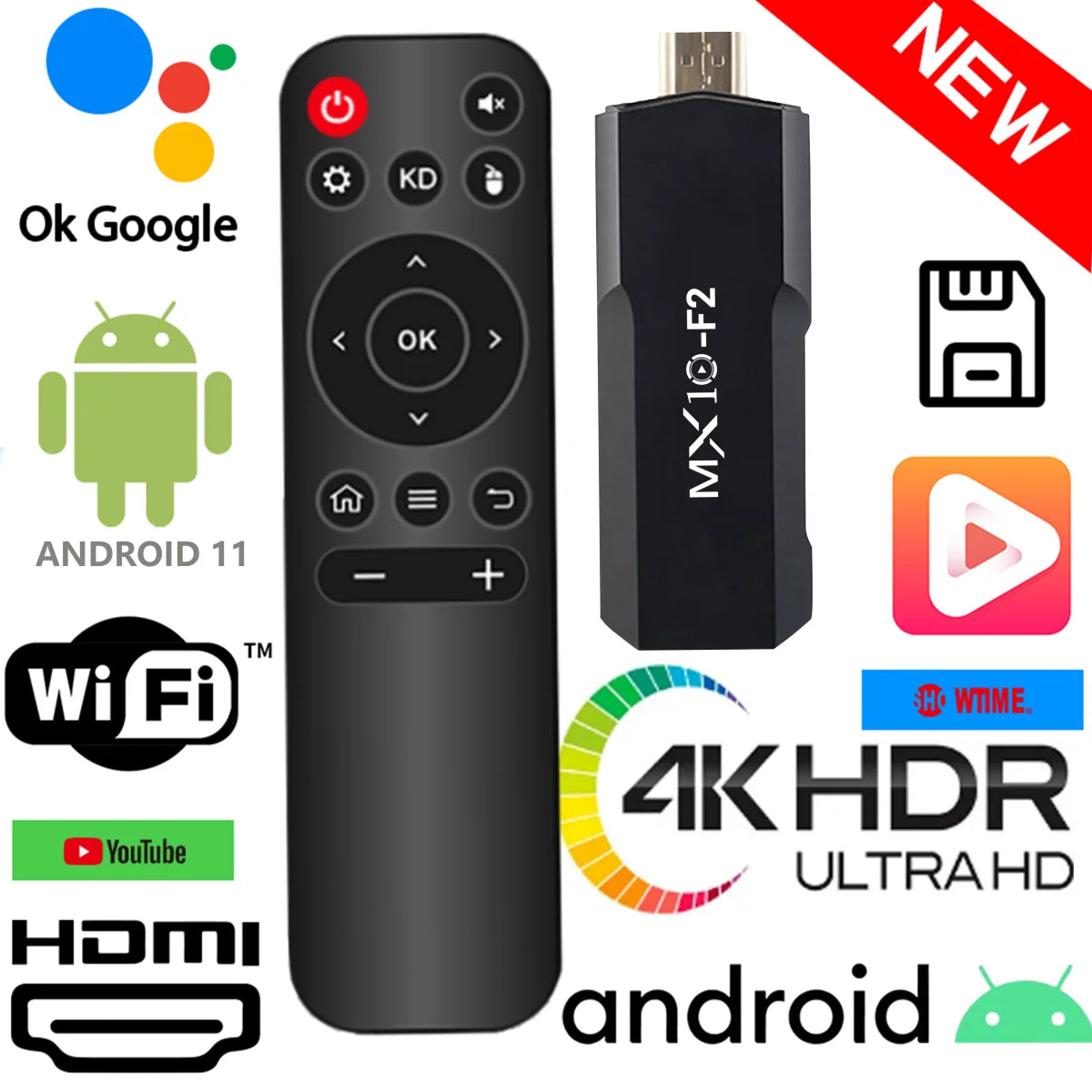 Clés TV 1gb 8gb 1 unité android 2025 stb mx10 F2 tv box android 4k eu android tv