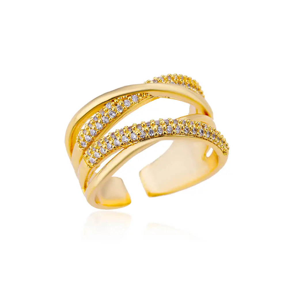 Zircon Double Layer Open Rings For Women Gold Color Adjustable Stainless Steel Ring Wedding Aesthetic Jewelry Gift Bijoux Femme