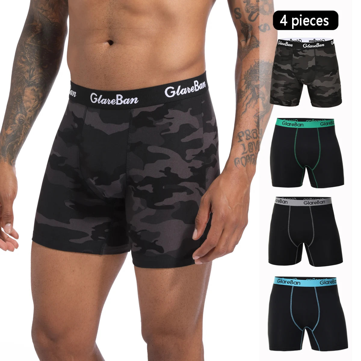 4pcs Set Mid-Long Boxer Shorts Hommes Sous-vêtements Homme Sous-vêtements pour Hommes Homme Boxershorts Slips Soft Panties Marque Sexy