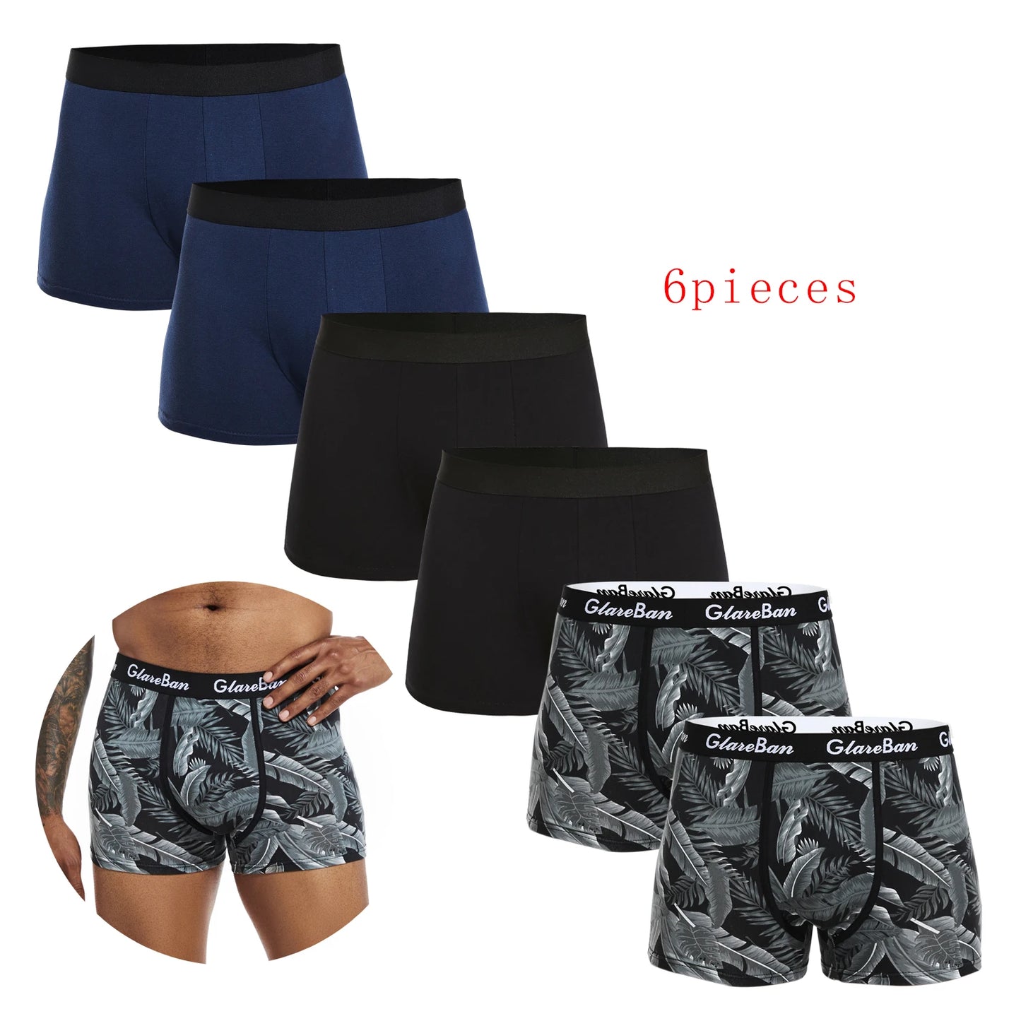 6pcs pack Black Boxer Shorts Hommes Sous-vêtements Doux Respirant Homme Sous-vêtements pour Hommes Homme Boxershorts Slips 2024 Culottes