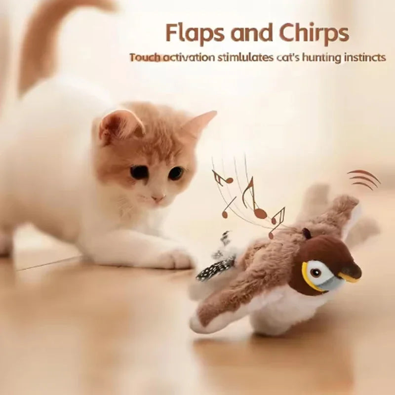 Jouets interactifs pour chats Jouets interactifs pour chien Rechargeable Gazouillant Oiseau battant (pas de vol) Jouet pour chat en peluche activé par le toucher