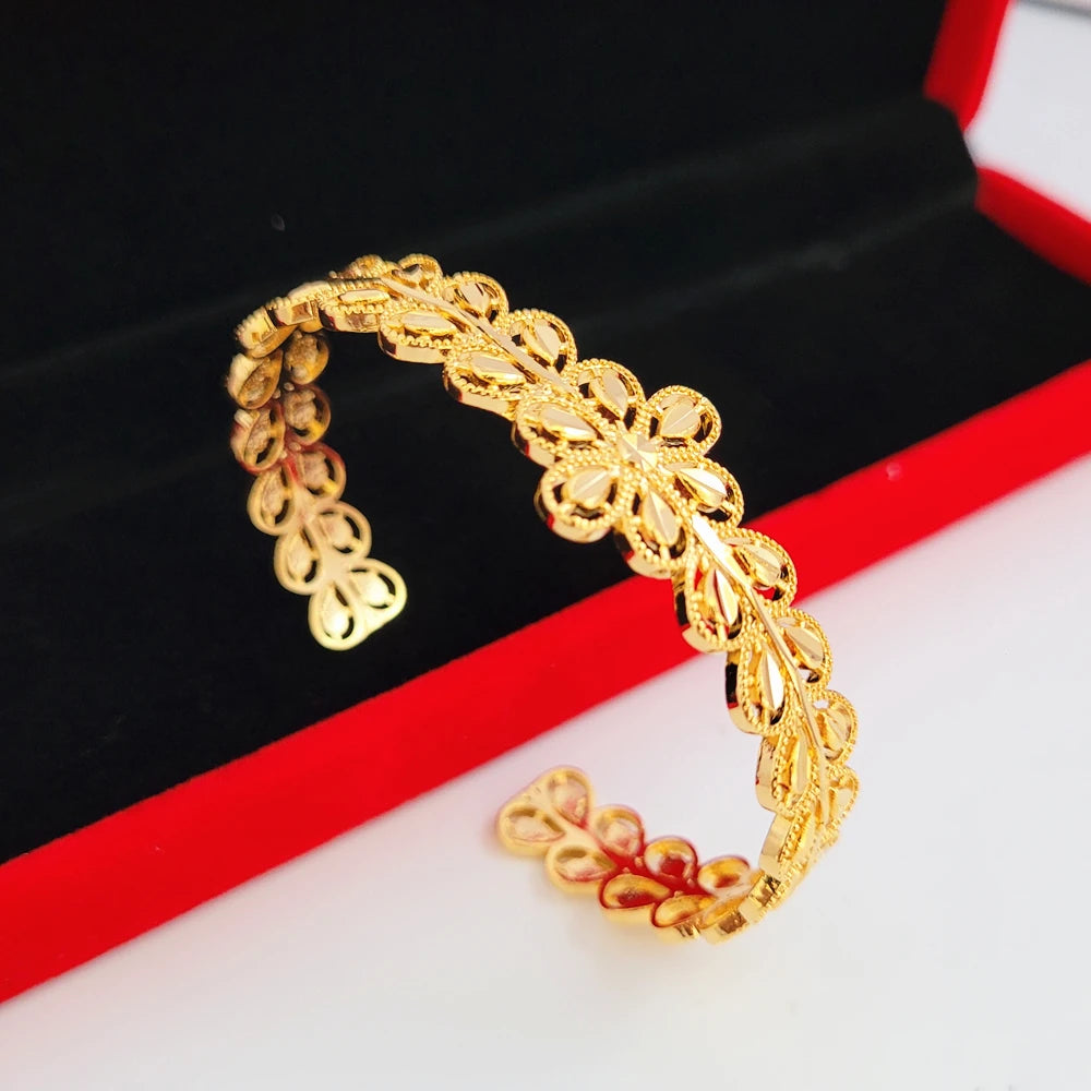 Bracelets plaqués or 24 carats pour femmes Bracelet ouvert et bracelet Pulseira Femme Mariage Bijoux de mariée Accessoires Cadeaux de fête Bijoux