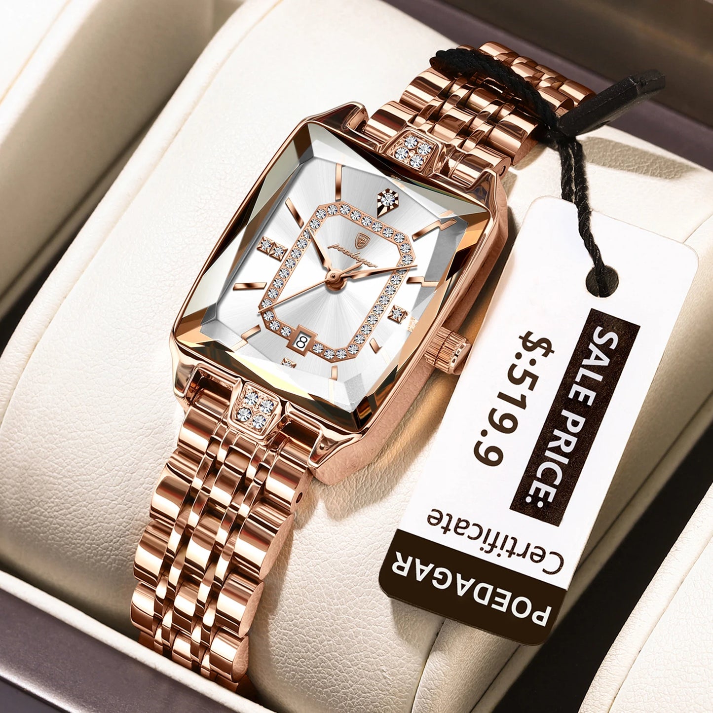 POEDAGAR Top Elegant Femmes Montre-Bracelet Imperméable Date Dames Montre En Acier Inoxydable Rectangle Quartz Montres Pour Femmes