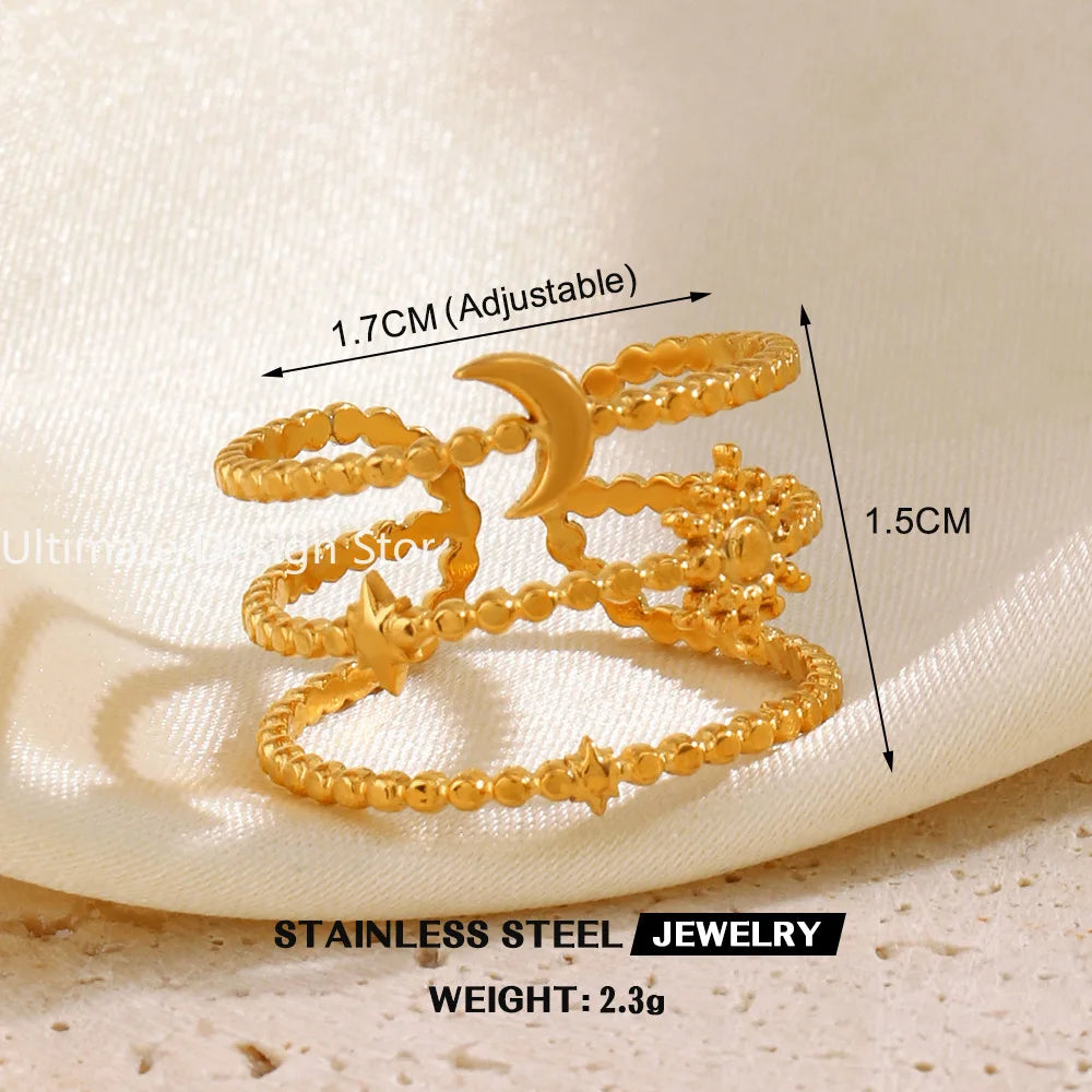 Bague cœur en acier inoxydable de couleur or Bague creuse en métal pour femmes Bijoux étanches Cadeau de petite amie Bijoux Femme Anillos