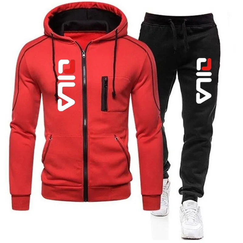 Nouvelle veste à fermeture éclair solide pour hommes Pull à capuche + Pantalon de survêtement Sports Casual Jogger Sportswear 2 pièces Homme Fleece Streetwear Ensembles