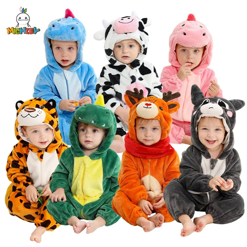 MICHLEY Carnaval Hiver Bébé Barboteuses À Capuche Flanelle Tout-petit Vêtements Pour Bébés Bodys D’Ensemble Combinaison Costume Pour Enfants Fille Garçon