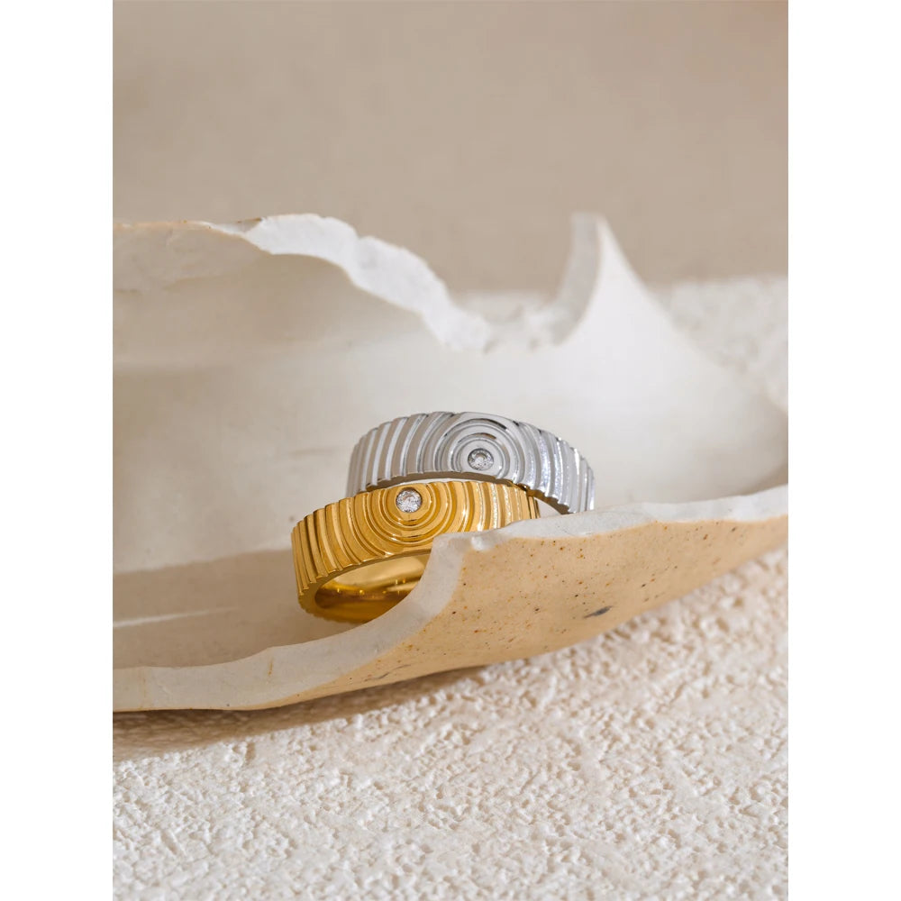 Yhpup 6789# Arrivée en acier inoxydable rond rayé zircon anneau de haute qualité minimaliste doigt bijoux de mode Bijoux Femme
