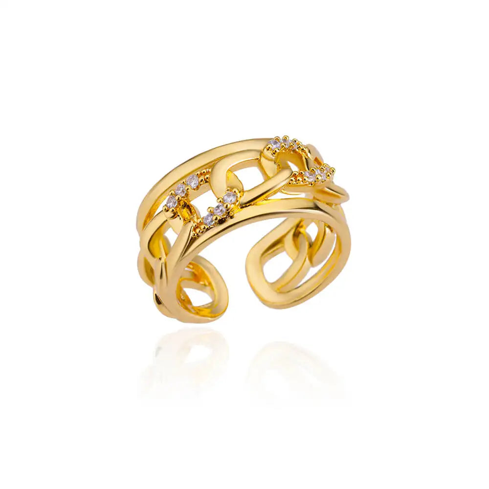 Zircon Double Layer Open Rings For Women Gold Color Adjustable Stainless Steel Ring Wedding Aesthetic Jewelry Gift Bijoux Femme