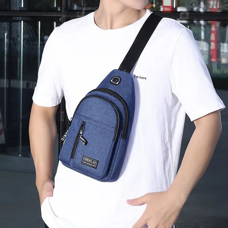 Sac pour homme Couleur unie Sac de poitrine pour hommes Extérieur Décontracté à la mode Petit sac à main en toile Zipper Messenger Sacs de mode