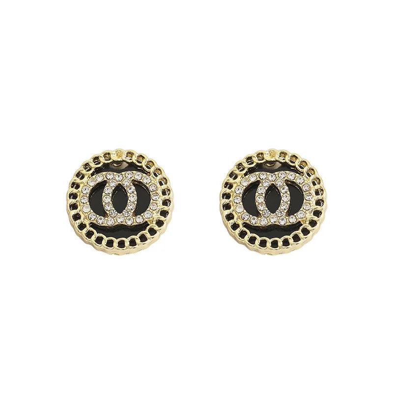 Boucle d'oreille en cristal émail noir à double cercles ronds pour femmes Style coréen Doux Bijoux simples Brincos Vente en gros Cadeau de fille