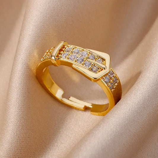 Anneaux de ceinture en acier inoxydable pour femmes Zircon Ceinture réglable Bague de doigt Femme Géométrique Mariage Esthétique Jewerly Cadeau