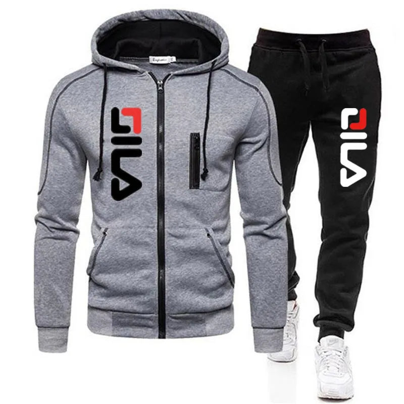 Nouvelle veste à fermeture éclair solide pour hommes Pull à capuche + Pantalon de survêtement Sports Casual Jogger Sportswear 2 pièces Homme Fleece Streetwear Ensembles